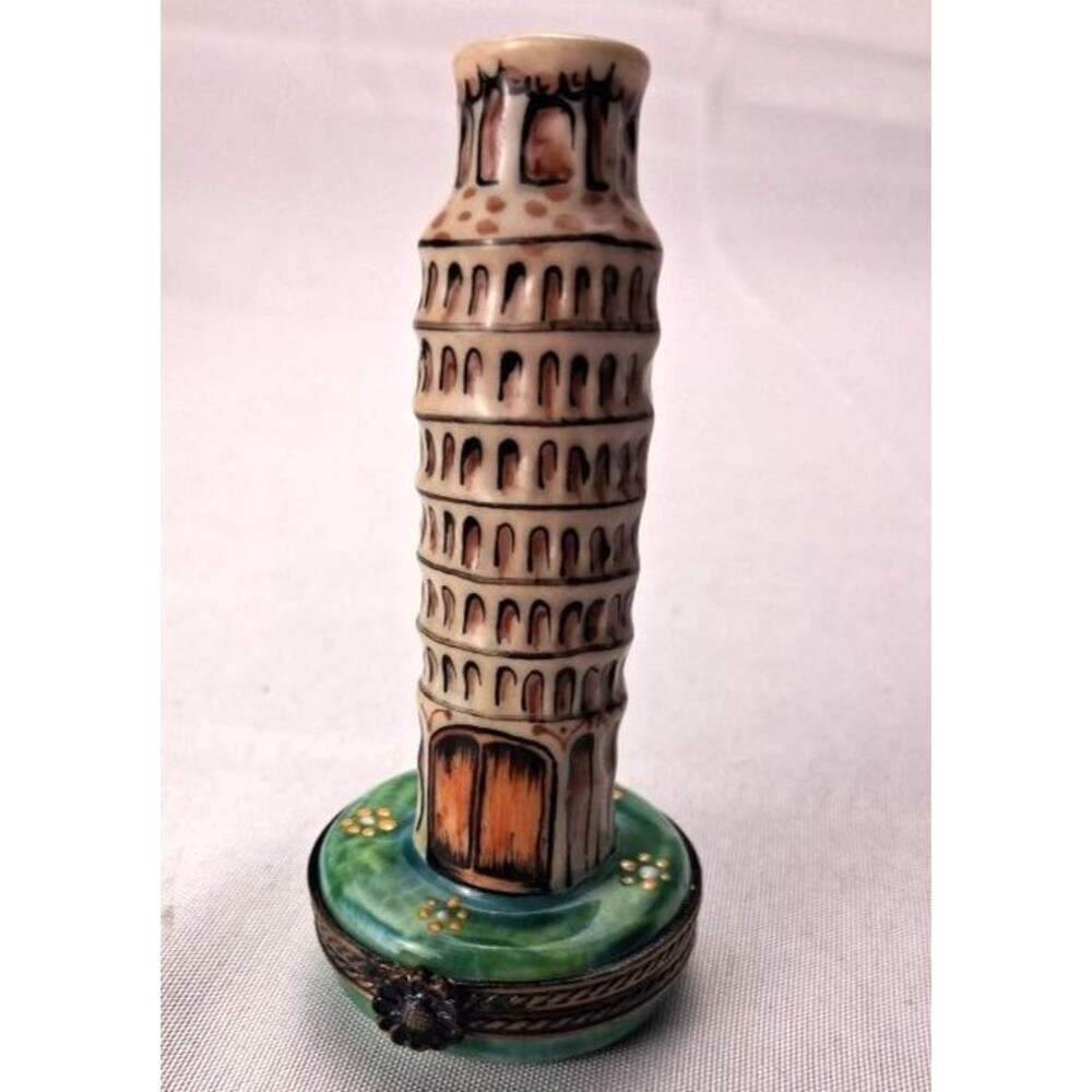 Limoges France Peint Main Leaning Tower of Pisa Trinket Box Porcelain